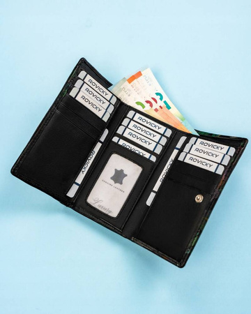 Große Damen Geldbörse mit Druckknopf aus echtem Leder – Rovicky