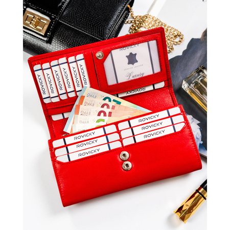 Geräumige rote Damen Geldbörse aus Leder im klassischen Design – Rovicky