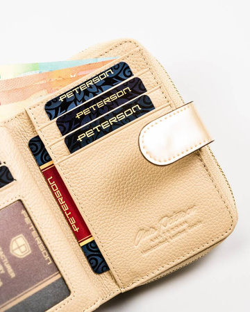 Kleine Damen Geldbörse in Beige mit Reißverschluss und Druckknopf – Peterson