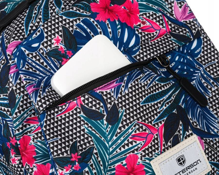 Sportlicher Schulrucksack mit Pflanzenmuster und Fronttasche – Peterson