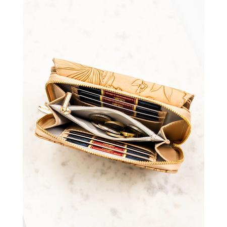 Elegante Damen-Geldbörse aus Öko-Leder in Beige mit Blumenmuster – Peterson