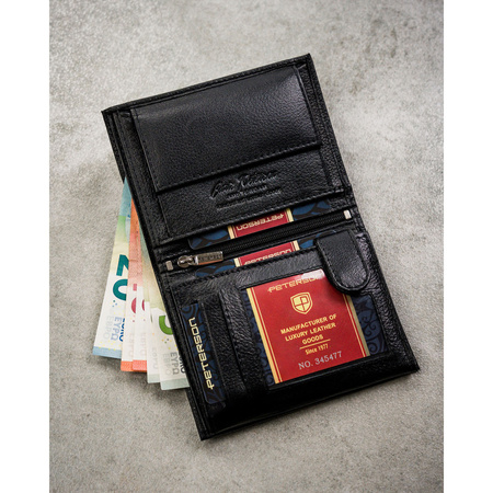 Geschenkset: vertikale Herren-Geldbörse aus Leder in Schwarz mit RFID-System und Gürtel aus Öko-Leder - Peterson