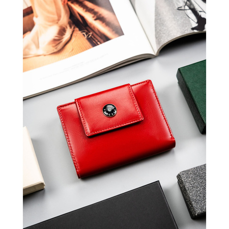 Damen-Geldbörse aus echtem Leder in Rot mit Druckknopfverschluss - Peterson