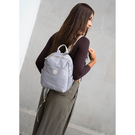 Grauer Damenrucksack aus Nylon und Öko-Leder mit Außentasche - Peterson