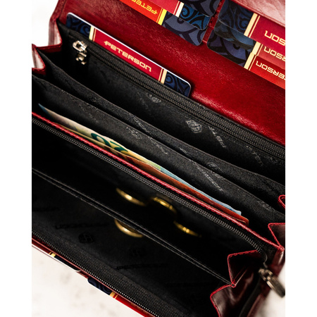 Große Damen Geldbörse rot aus Leder mit Klappe und Druckknopf – Peterson