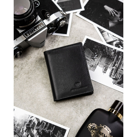 Vertikale Herren-Geldbörse aus schwarzem Echtleder, Modell ohne äußeren Verschluss – Peterson