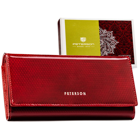 Elegante Damen-Geldbörse aus echtem Leder in Rot, mit Druckknopfverschluss und Rahmen - Peterson