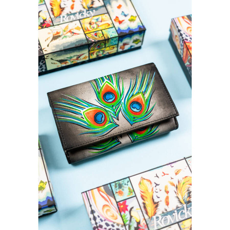 Geräumige Damen Geldbörse aus Leder mit Pfauenfeder-Muster – Rovicky