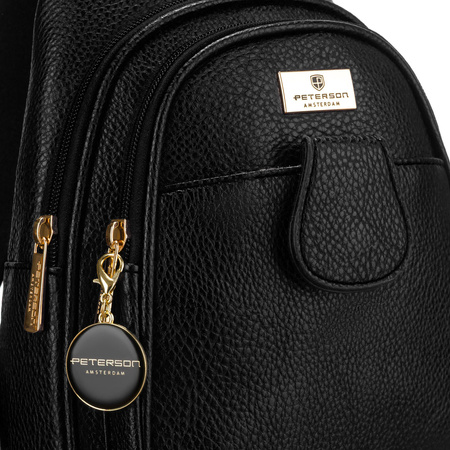 Schwarze Damen Gürteltasche Crossbody, Ein-Schulter-Rucksack aus Öko-Leder – Peterson