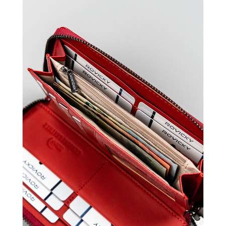 Damen-Geldbörse als Federmäppchen aus echtem und Öko-Leder, rot, mit Reißverschluss - Rovicky