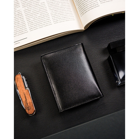 Vertikale Herren Geldbörse aus schwarzem Leder ohne äußeren Verschluss – Ronaldo