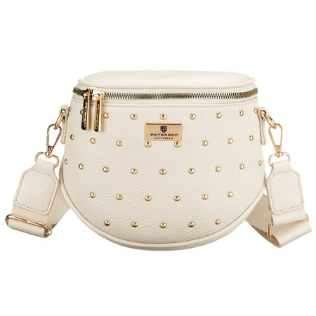 Hellbeige Damen-Bauchtasche aus Kunstleder mit Nieten verziert – Peterson