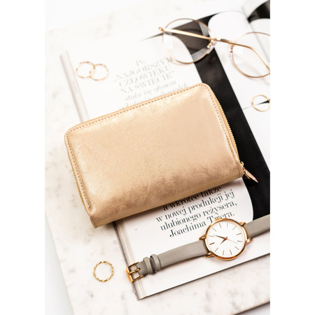 Beige Damen-Geldbörse aus Öko-Leder, quer, mit Druckknopf - Rovicky