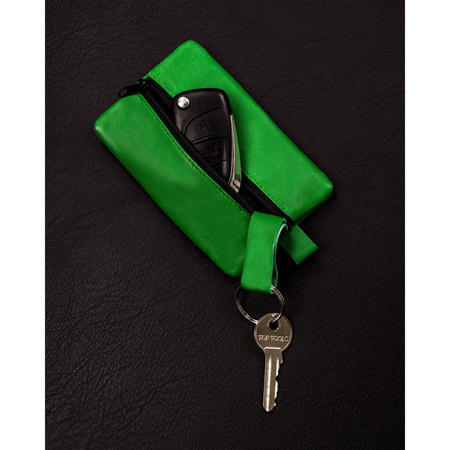 Kleines dunkelgrünes Leder Schlüsseletui mit Reißverschluss vorne