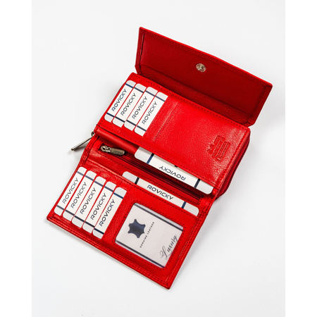 Rote Damen Geldbörse aus Leder mit Druckknopfverschluss und RFID-Schutz – Rovicky