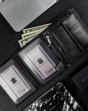 Große schwarze Herren Geldbörse aus Echtleder mit RFID-Schutz – Ronaldo