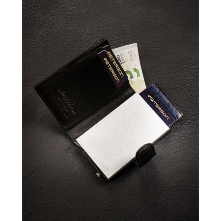 Kleine Herren Geldbörse schwarz aus Leder mit Druckknopf – Peterson