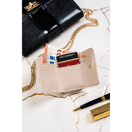 Kleine RFID Damen Geldbörse aus Lackleder mit goldenen Details – Peterson