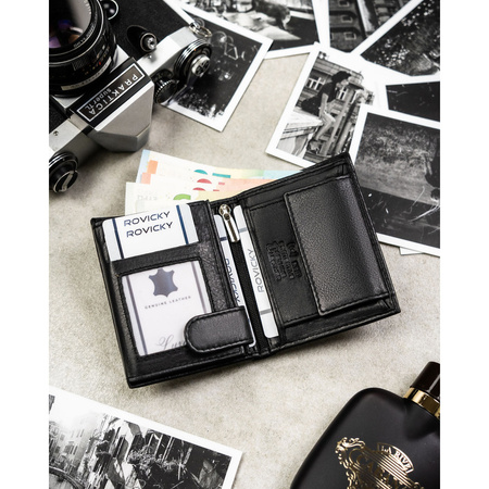 Schlanke, vertikale Herren-Geldbörse aus echtem Leder in Schwarz - Rovicky