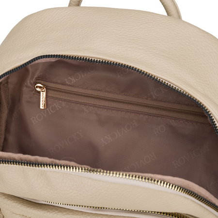 Eleganter Damen-Rucksack mit Seitentaschen aus Öko-Leder in Beige – Rovicky