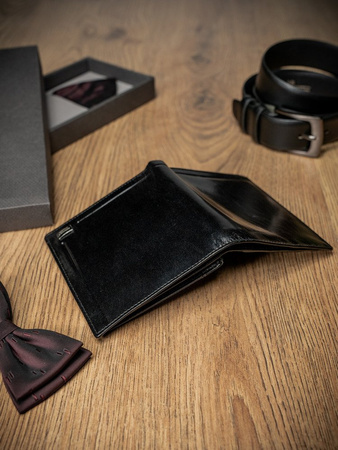 Vertikale Herren Geldbörse aus schwarzem Echtleder ohne Verschluss – Rovicky