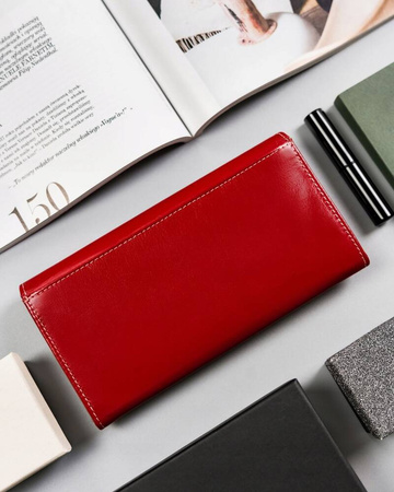 Elegante, längliche Damen Geldbörse mit Überschlag und Druckknopf – Cavaldi