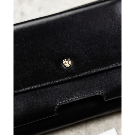 Zweifach unterteilte Herren-Handgelenktasche aus Leder in Schwarz mit Reißverschluss - Rovicky