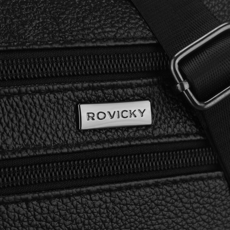 Herren-Umhängetasche aus Naturleder in Schwarz, aufgehängt an einem abnehmbaren Gürtel - Rovicky