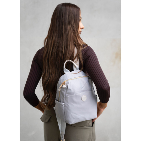 Grauer Damenrucksack aus Nylon und Öko-Leder mit Außentasche - Peterson