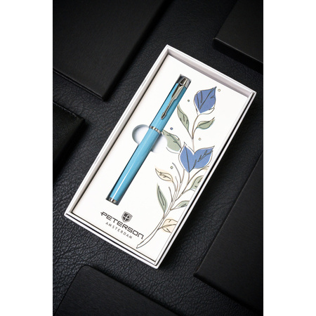 Blau-silberner Metallkugelschreiber mit schwarzer Mine - Peterson