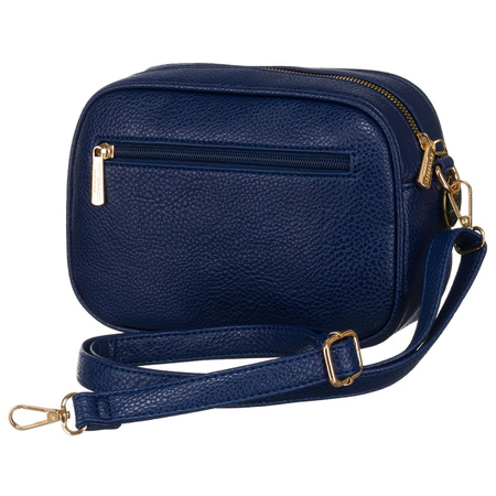 Moderne dunkelblaue Damen City-Umhängetasche mit zwei Schulterriemen und Anhänger aus Öko-Leder – Peterson