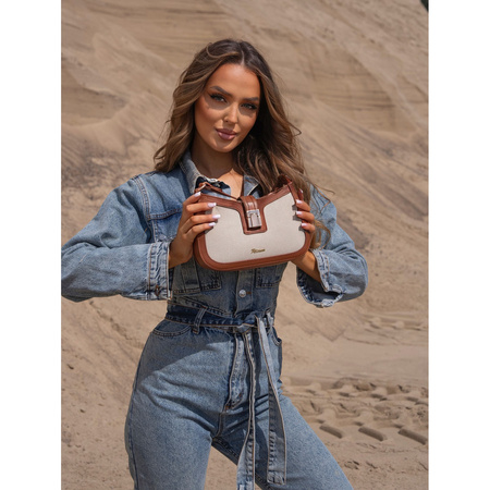 Damen Umhängetasche in Beige-Braun aus Echtleder und Polyamid-Canvas – Peterson