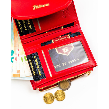 Horizontale, rote und glatte Damen-Geldbörse aus Öko-Leder mit Magnetverschluss – Peterson