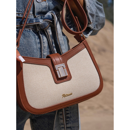 Damen Umhängetasche in Beige-Braun aus Echtleder und Polyamid-Canvas – Peterson