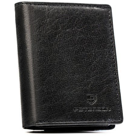 Vertikale Herren-Geldbörse aus schwarzem Echtleder, Modell ohne äußeren Verschluss – Peterson