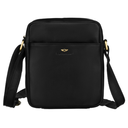 Klassische, schwarze Umhängetasche aus Naturleder mit Schlüssel-Etui im Set – Peterson