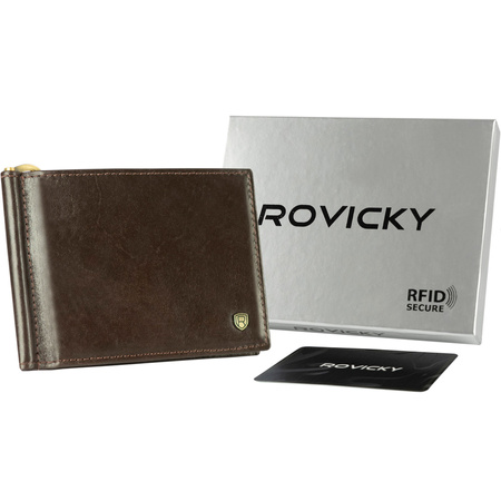 Herren-Geldbörse aus Leder in Braun mit RFID-System - Rovicky