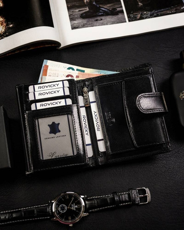 Herren Geldbörse Hochformat aus Leder mit Druckknopf – Rovicky