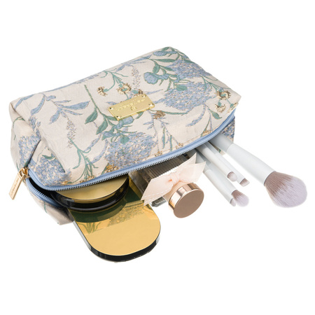 Kosmetiktasche aus Polyester in Hellblau, einteilig und mit Blumenmuster verziert - Peterson