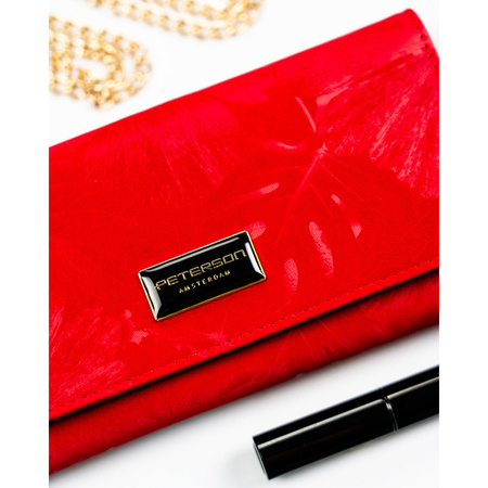 Große, rote Damen-Geldbörse aus Natur- und Öko-Leder mit Druckknopfverschluss – Peterson