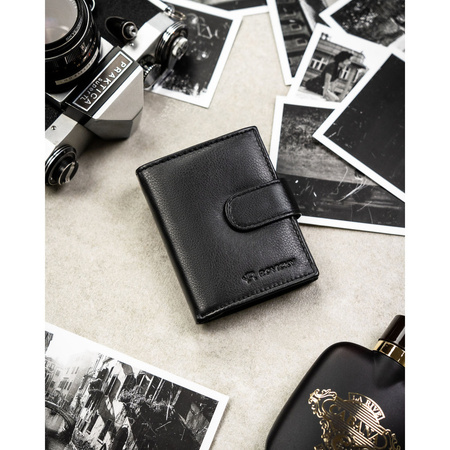 Herren-Geldbörse aus echtem Leder, schwarz, vertikal mit Druckknopfverschluss – Rovicky