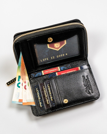 Lackierte Damen Geldbörse in Schwarz mit Reißverschluss und RFID – Peterson