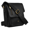 Schwarze Herren-Umhängetasche aus Leder mit Klappe, aufgehängt an einem verstellbaren Gürtel - Peterson