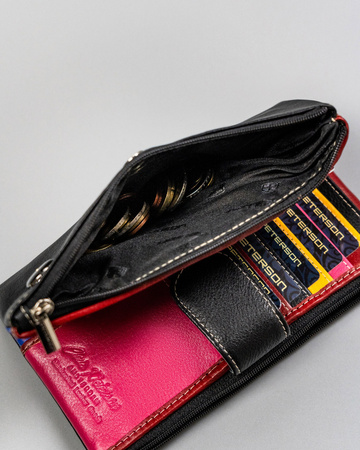 Schwarze Damen Geldbörse aus Leder mit Druckknopf – Peterson