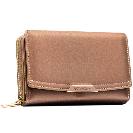 Beige Damen-Geldbörse aus Öko-Leder mit Druckknopfverschluss - Rovicky