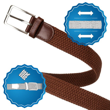 Hellbrauner, geflochtener Textilgürtel mit klassischer silberner Schnalle – Rovicky