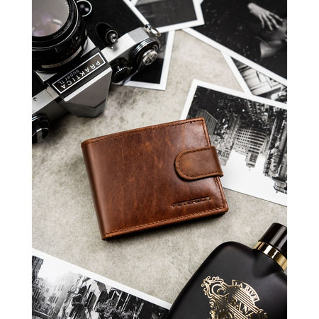 Herren-Geldbörse aus Leder, hellbraun, mit Druckknopfverschluss – Peterson