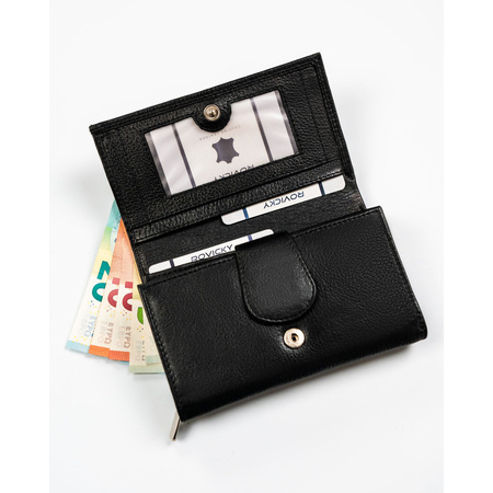 Geräumige schwarze Damen Geldbörse aus Leder mit RFID-Schutz – Rovicky