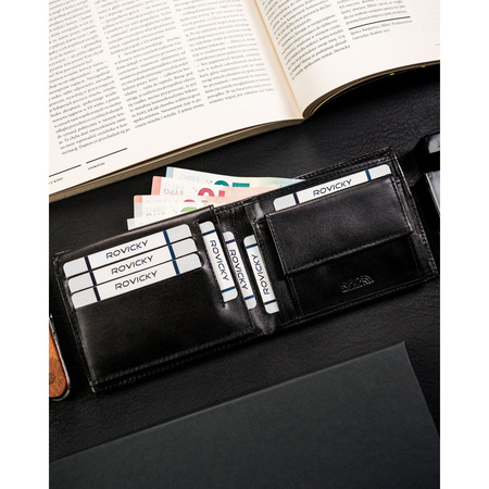 Herren Geldbörse aus schwarzem Leder ohne äußeren Verschluss – Rovicky