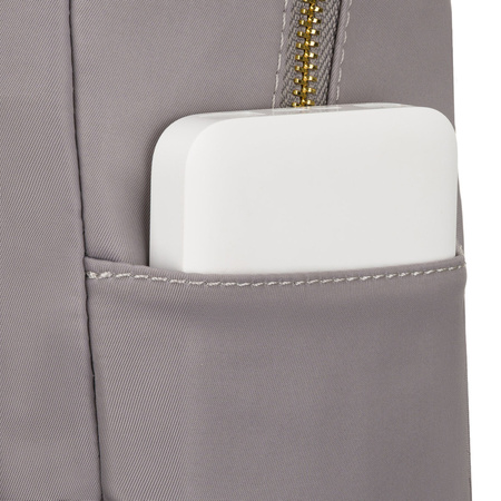 Grauer Damenrucksack aus Nylon und Öko-Leder mit Außentasche - Peterson